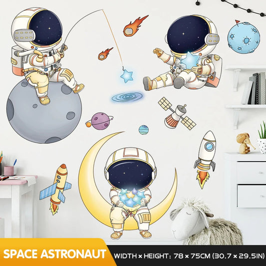 Cartoon Astronaut Wall Stickers – Fun Outer Space Vinyl Décor for Kids