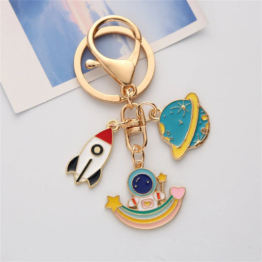 Cartoon Astronaut Keychain – Creative Rocket & Star Bag Charm for Students