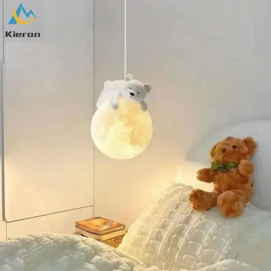 Nordic Moon LED Pendant Lamp – Polar Bear & Rabbit Wall Light