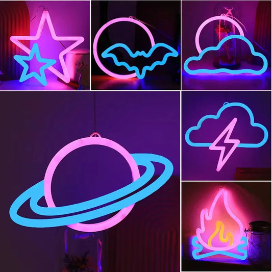 Gamepad & Moon Star Neon Light – LED Wall Sign Decor