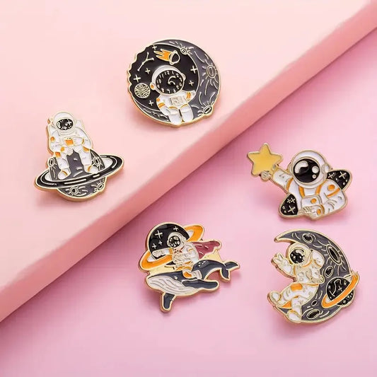 Astronaut Badge Brooch Set – 5pcs Cute Spaceman Pins for Space Lovers