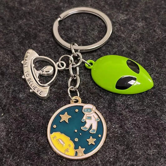 UFO Planet Alien Enamel Keychain