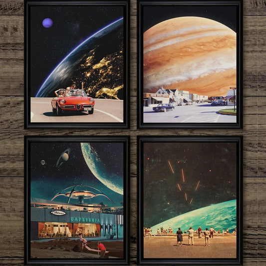Retro Futuristic Surreal Universe Canvas – Space Road Beach Wall Art