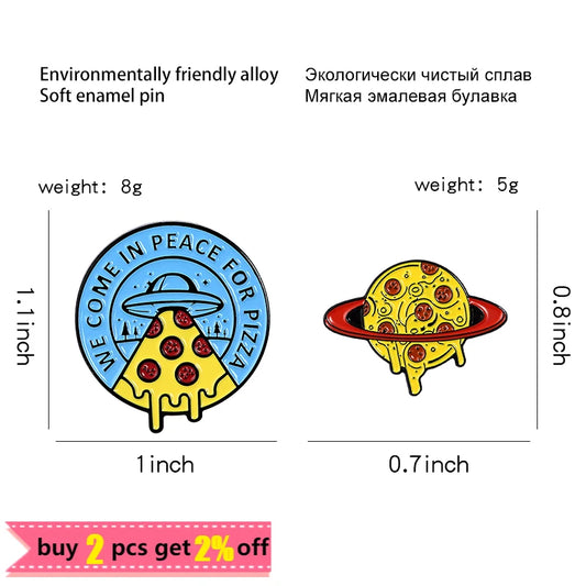 Pizza UFO Enamel Pin – Fun Planet & ET Cartoon Brooch
