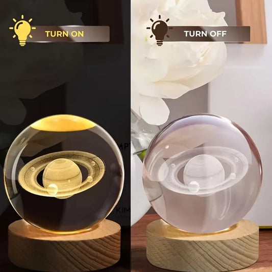 Luminous Crystal Ball Lamp – 3D Saturn & Moon Night Light