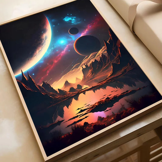 Surrealism Anime Fantasy Planet Self-Adhesive Poster – Frameless Space Art