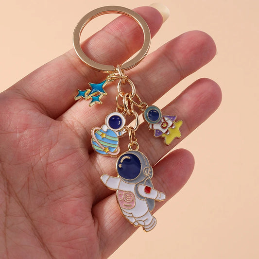 Cute Space Keychain – Enamel Astronaut, Rocket & Moon Charm