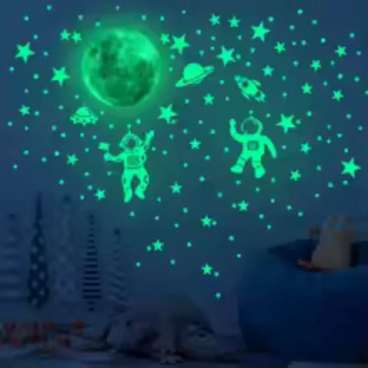 Starry Sky Astronaut Luminous Wall Stickers – Kids’ Room Décor
