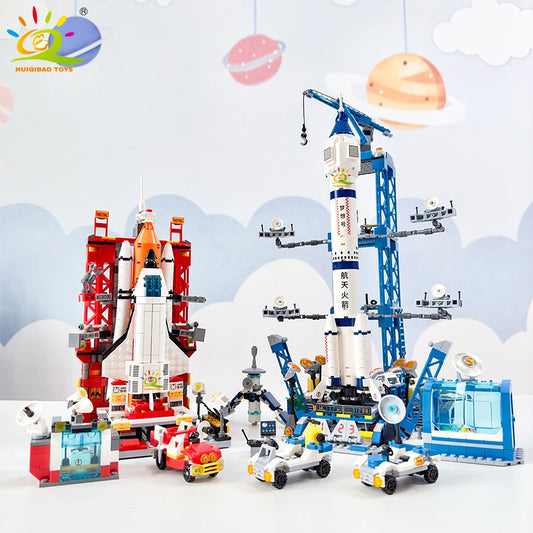 HUIQIBAO Spaceport Model – Space Shuttle & Rocket Launch Center Building Set