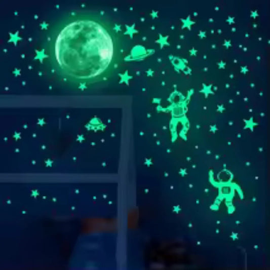 Starry Sky Astronaut Luminous Wall Stickers – Kids’ Room Décor
