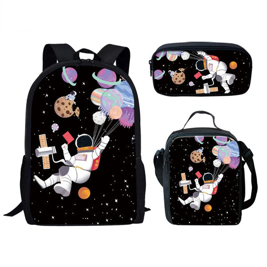 3D Astronaut School Bag Set – Funny Space Print Backpack, Lunch Bag & Pencil Case