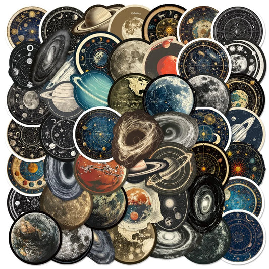 Space Station Cartoon Stickers – 50pcs Starry Sky Universe Sticker Pack