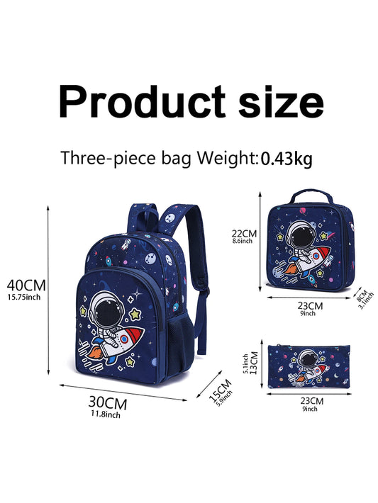 Astronaut 3-Piece School Backpack Set – Cool Multi-Faceted Space Design for Boys