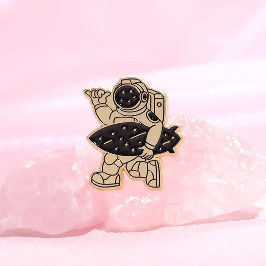 Space Series Enamel Brooch Pins – Astronaut, Rocket & Coffee Cup Lapel Badges