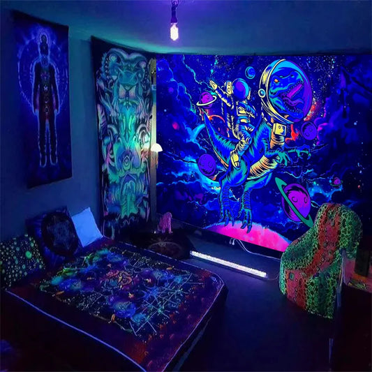 Astronaut Fluorescent Tapestry – UV Black Light Space Alien Wall Hanging