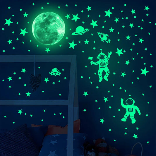 Astronaut & Moon Glow Wall Stickers – Luminous Space Decals for Kids' Rooms