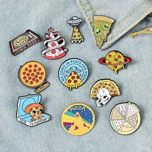 Pizza UFO Enamel Pin – Fun Planet & ET Cartoon Brooch
