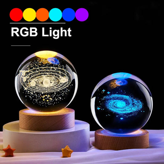 Cosmos Crystal Ball Night Light – 6cm RGB Solar System Desk Lamp