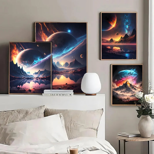 Surrealism Anime Fantasy Planet Self-Adhesive Poster – Frameless Space Art